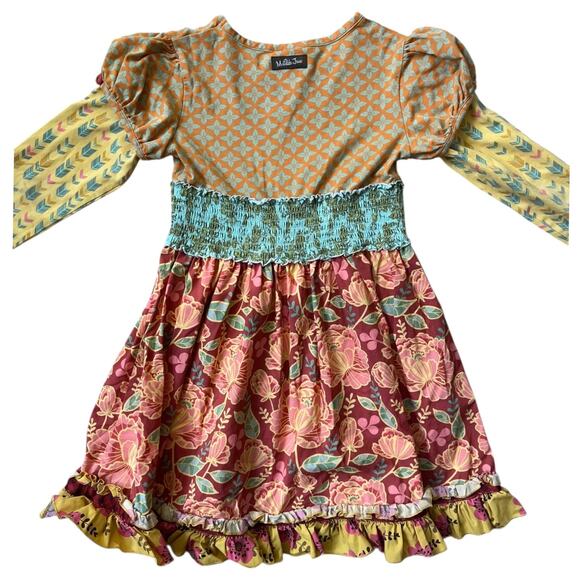 Matilda Jane Long Sleeve Multi Print Dress Ruffle Yellow Green Red Blue Girl's 8 - Picture 6 of 7